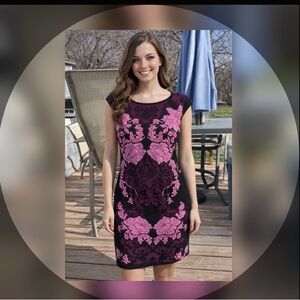 Ann Taylor knit Black Dress with Pink Floral Design